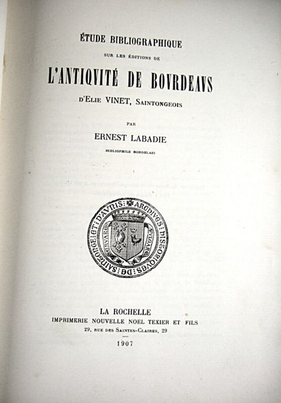 null * 268. LABADIE (Ernest). Bibliographical study on the editions of the antiquity...