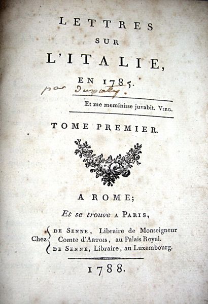 null 48. DUPATY (Jean Baptiste Mercier). Lettres sur l'Italie en 1785. Rome (Paris),...