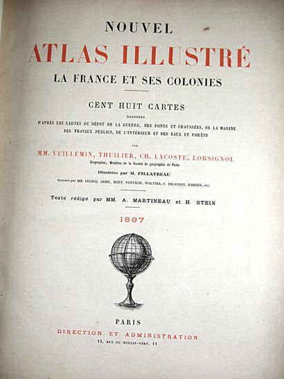 null * 211. [Atlas]. New illustrated atlas, France and its colonies. Paris, J. Migeon,...