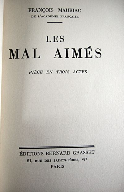 null * 181. MAURIAC (François). Set of 3 volumes.Le feu sur la terre. Paris, Grasset,...