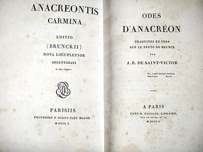 null * 3. ANACREON. Odes of Anacreon translated into verse on the text of Brunck...