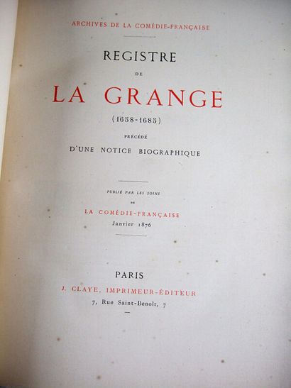 null * 6. [Archives of the Comédie Française]. Registre de La Grange (1658-1685)...