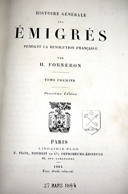 null * 53. FORNERON (Henri). General history of the emigrants during the French Revolution...