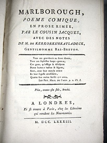 null * 15. BEFFROY de REIGNY (Louis-Abel, dit Cousin Jacques). Marlborough, poème...