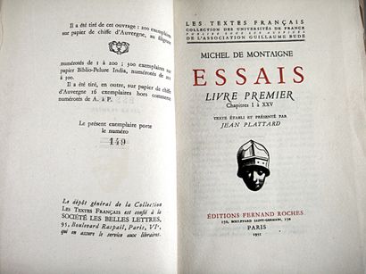 null * 186. MONTAIGNE (Michel de). Essais. Paris, Fernand Roches, 1931. 3 tomes en...