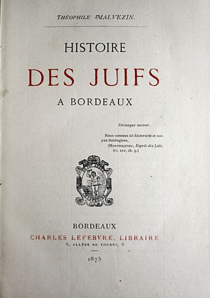 null * 283. MALVEZIN (Théophile)

Histoire des Juifs à Bordeaux

Charles Lefebvre....