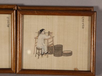 null CHINE - Vers 1900

Ensemble de six peintures, encre et couleurs sur soie, représentant...