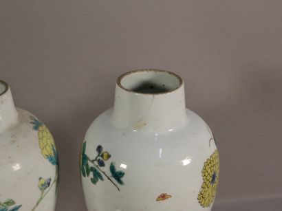 null Paire de vases balustres en porcelaine à décor de pivoines et papillons, importants...