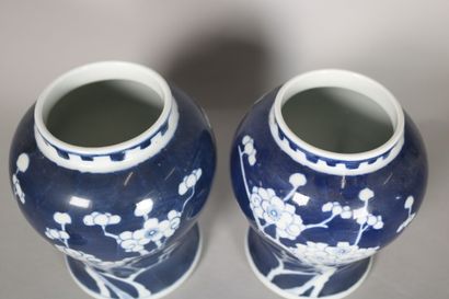 null Paire de pots couverts en porcelaine à décor d'arbre fruitier sur fond bleu....