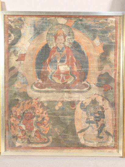 null CHINE - Vers 1900

Thangka, détrempe sur toile, Padmasambhava assis au centre,...