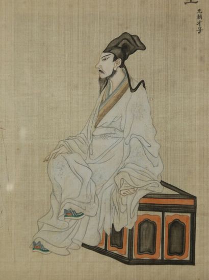 null CHINE - Vers 1900

Ensemble de quatre peintures, encre et couleurs sur soie,...
