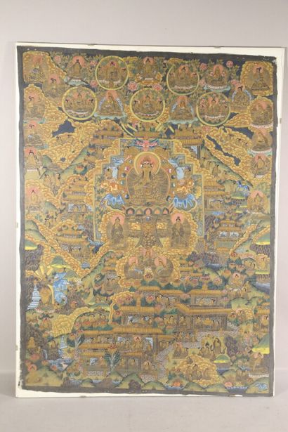 null TIBET - XXe siècle

Tangka, détrempe sur toile, représentant un boddhisattva...