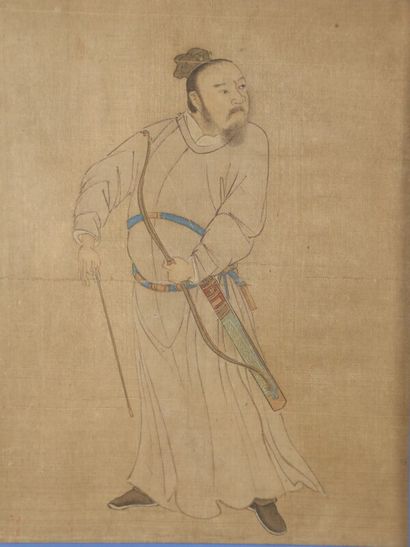 null CHINE - XVIIIe/XIXe siècle

Encre et couleurs sur soie, représentant un tireur...