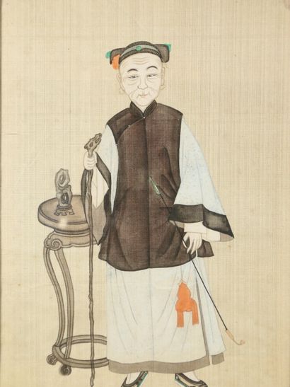 null CHINE - Vers 1900

Ensemble de quatre peintures, encre et couleurs sur soie,...