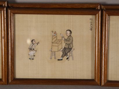 null CHINE - Vers 1900

Ensemble de six peintures, encre et couleurs sur soie, représentant...