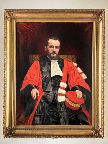 null HUBER M. XIX-XXéme "portrait de magistrat" huile sur toile, signée en bas à...