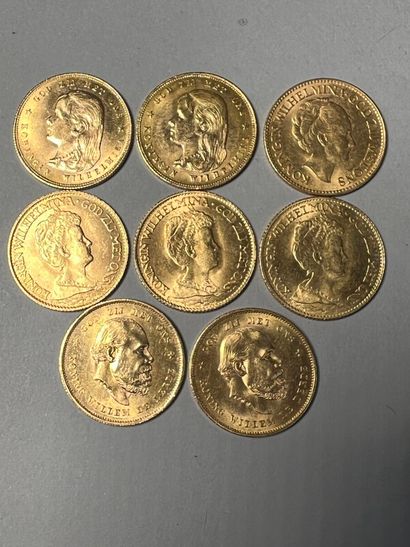 Huit pièces de 10 florins hollandais : 1876...