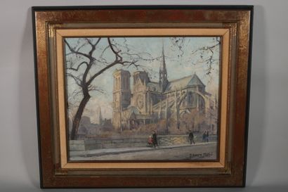 null HERVÉ-MATHÉ Jules Alfred (1868-1953) "Notre-Dame de Paris" Huile sur toile signée...