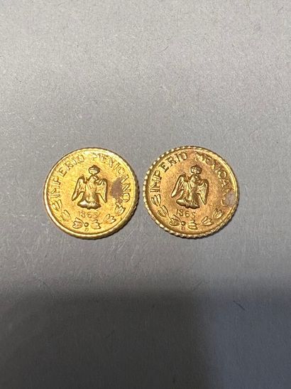 null Deux pièces Pesos Maximiliano Emperador Imperio Mexicano 1865 - 0,99 g