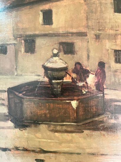 null DOMERGUE Jean-Gabriel (1889-1962) " fontaine à Burgos" huile sur panneau signée...