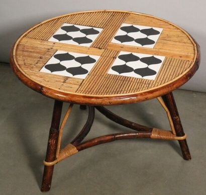 null Petite table basse ronde en rotin et carreaux de céramique DLG de Capron

Haut....