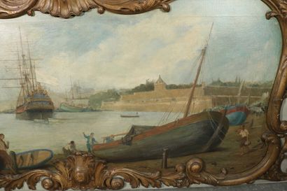 null Importante peinture de boiserie, "Bordeaux, les quais devant le chateau Trompette",...