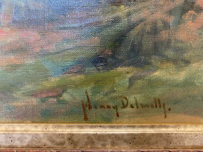 null DELVALLY Henry (XXe siècle) Paysage d'Automne au ruisseau - huile sur toile...