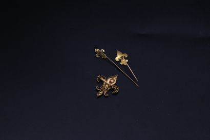 null Broche et deux épingles en or jaune 750 millièmes figurant des fleurs de lys....