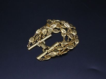 null Ted Lapidus, bracelet en métal doré à cinq chaînes avec maillons marqués de...