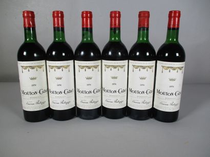 null 6 blles MOUTON CADET bas goulot, étiquettes poussiéreuses Bordeaux 1974