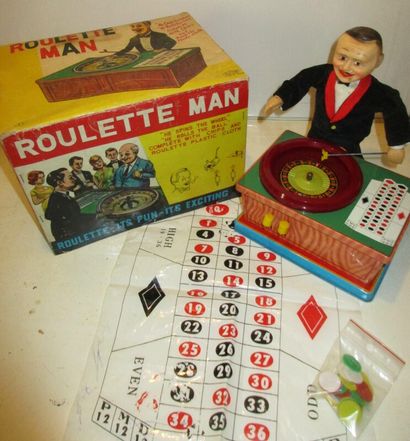 null Jouet automate :  « Roulette Man » jouet mécanique en tôle , complet dans sa...