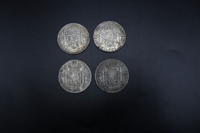 null Four silver coins of 8 reales: Carolus III 1792 / 1796 / 1803 and one FerdinandVII...