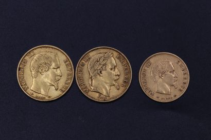 null Deux pièces de 20 francs en or et une pièce de 10 francs or. 16,03 g
