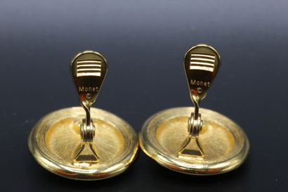null Monet, pair of gold metal ear clips with rhinestones