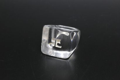 null COURRÈGES, Ring in transparent composite inlaid with the initials of the House...
