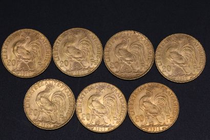 null Seven 20 francs gold coins Coq de Chaplain - 45.23 g