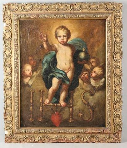 null Ecole XVIIIe, Jésus enfant, huile sur toile. 49 x 39 cm (rentoilée)