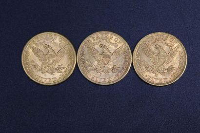 null Three coins of 5 dollars USA head of freedom 1886 - 1901 - 1907 - 25.09 g