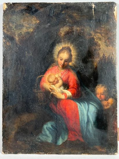 null Ecole FLAMANDE vers 1600, entourage de Dionys CALVAERT 

"Vierge à l'enfant...