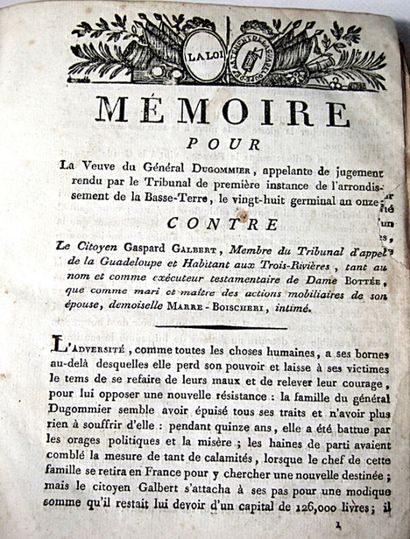 null 2. [Antilles / Guadeloupe / Esclavage]. Recueil composite de mémoires. Basse-Terre,...