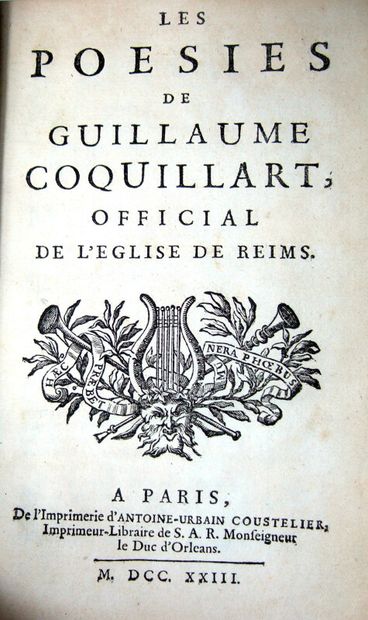 null 33. COQUILLART (Guillaume). Les Poésies. Paris, Antoine-Urbain Coustelier, 1723....