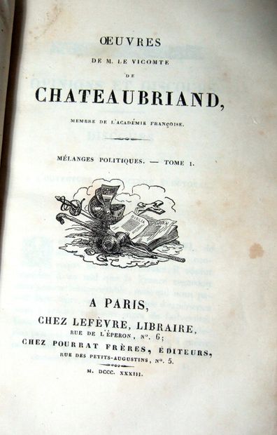 null 25. CHATEAUBRIAND (François René de).

Oeuvres de M. le Vicomte de Chateaubriand....