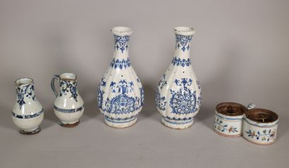null ROUEN 

Pair of ovoid bottles of godronnée form decorated with blue camaïeu...