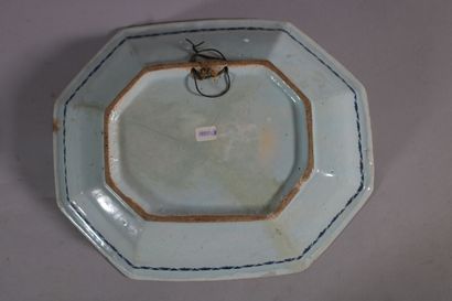 null ROUEN

A hollow octagonal dish decorated in blue and red monochrome in the center...