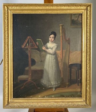 null French school 19th century 

Young girl with a harp 

Oil on canvas 

72 x 59...