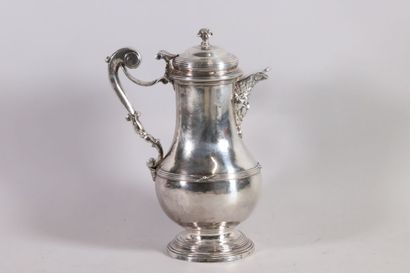 null Ewer or water pot in silver, baluster shape, plain body decorated with a frieze...