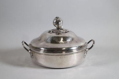 null Body of vegetable dish or bowl and a cover in silver, the cover with engraved...