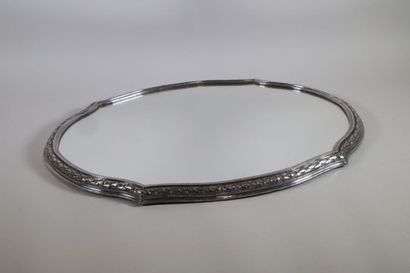 null GALLIA, Table top of oval shape with pinched ribs, silver plated metal frame...
