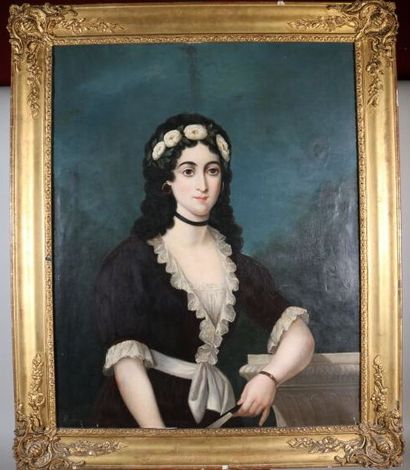 null Spanish school 19th century 

Portrait of a young woman 

Oil on canvas with...