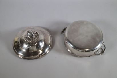 null Body of vegetable dish or bowl and a cover in silver, the cover with engraved...